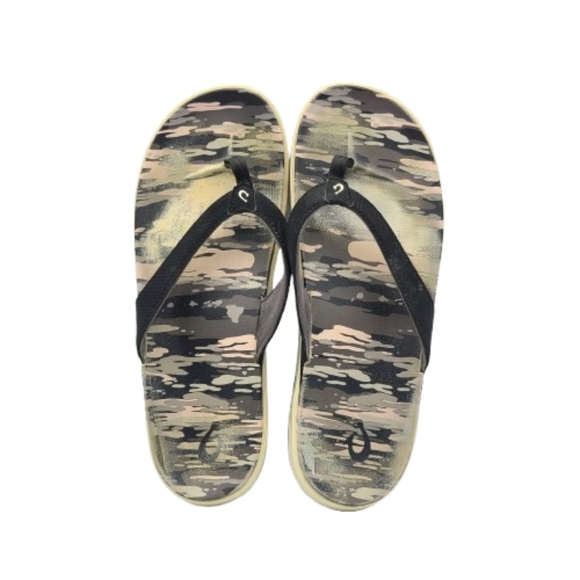 OluKai Shoes - OluKai Nua Pio Camo Flip Flop Sandals Size 10 Black White Gray
